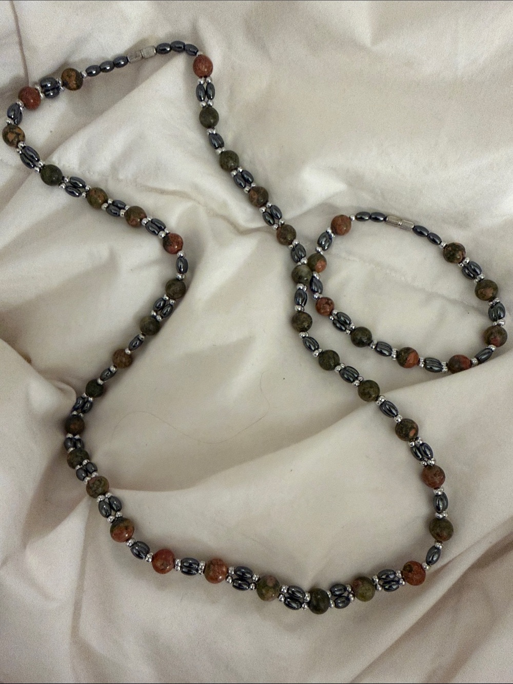 Vintage Unikite and Hematite Necklace/Bracelet Set